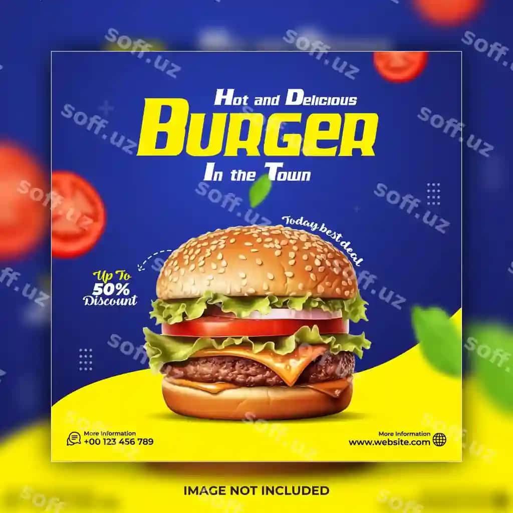 Burger ovqat reklamasi uchun ijtimoiy tarmoqlar Instagram baner post shabloni | Burger food promotion social media instagram banner post template
