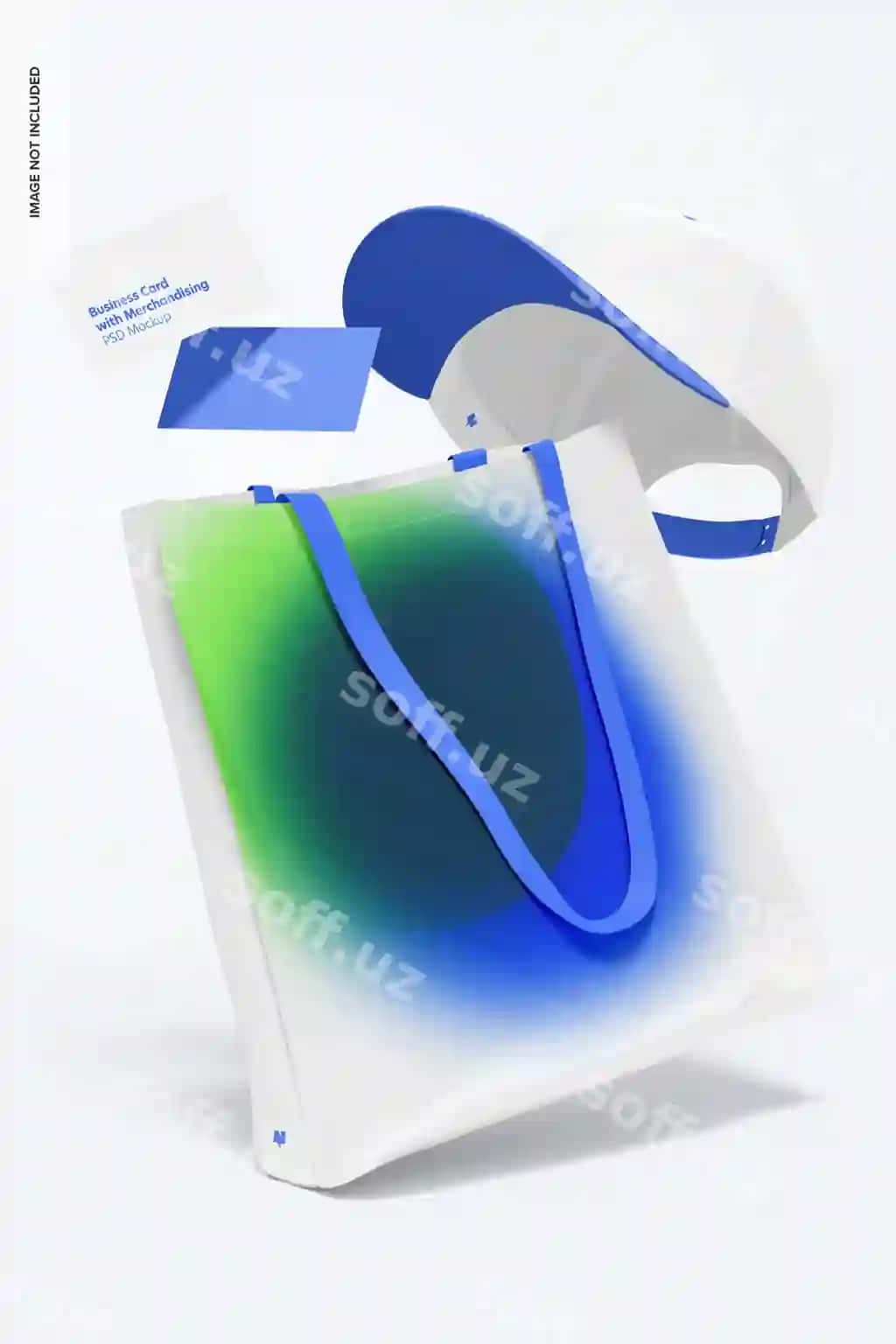 Bisnes karta souvenirlar namunasi tushyotgan | Business card with merchandising mockup falling