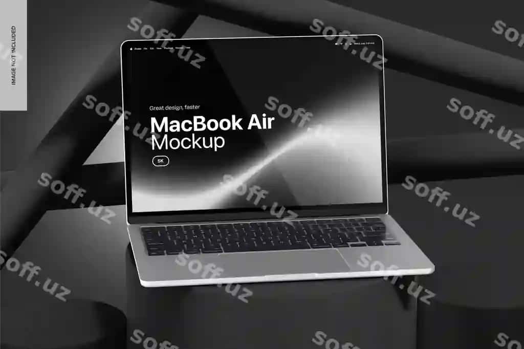Macbook Air silindrik trubkalar bilan mockup chap tomondan ko'rinish | Macbook air with cylindric tubes mockup left view