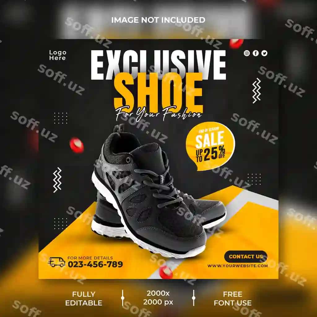Oyoq qofragi uchun ijtimoiy tarmoqlar Instagram posti shabloni | Shoes social media instagram post template