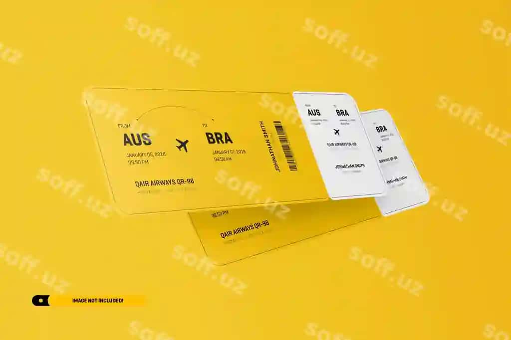 Samolyot chipta namunasi | Airplane ticket mockup