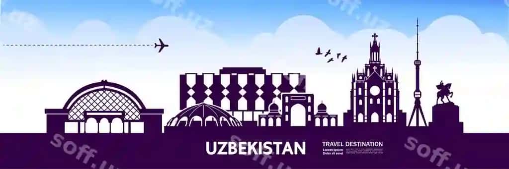 Oʻzbekiston sayohat manzili vektor illustratsiyasi | Uzbekistan travel destination vector illustration