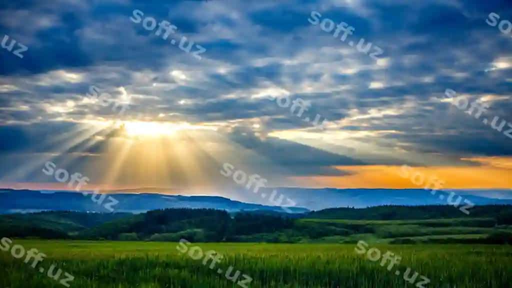 Jozib manzara yashil manzara daraxtlar bilan chiroyli bulutli osmon | Mesmerizing view green landscape with trees beautiful cloudy sky