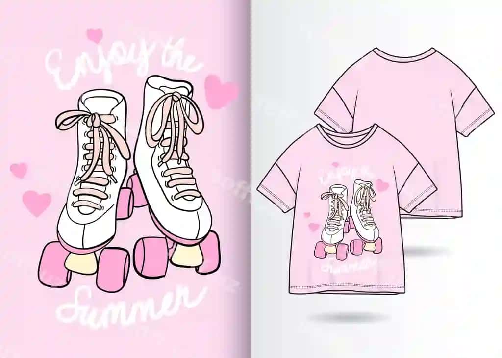 Qo'l bilan chizilgan sevimli oyoq qutisi chizmasi t-shirt dizayni bilan | Hand drawn cute shoes illustration with t shirt design