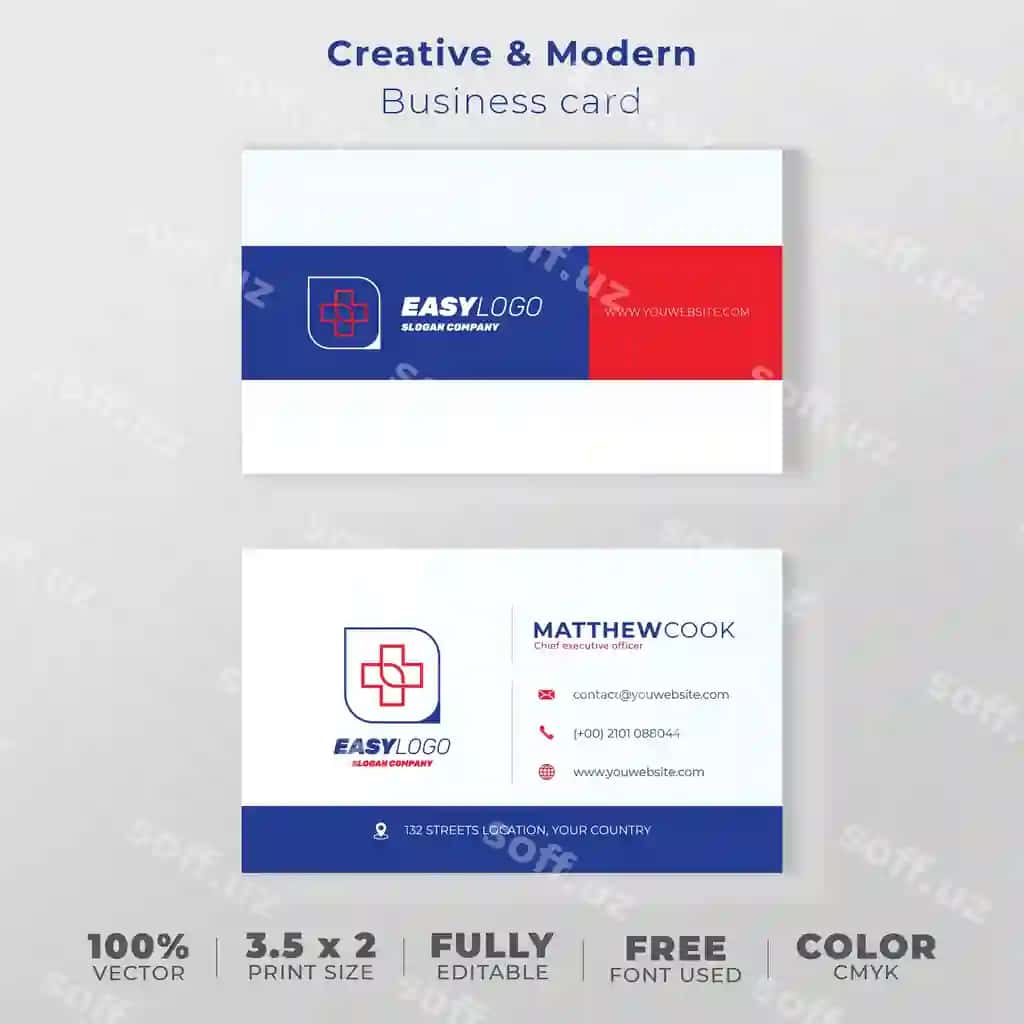 Zamonaviy biznes kartochka ko'k qizil | Modern business card blue red
