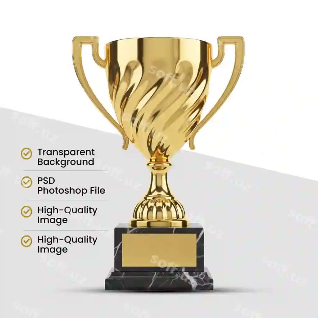 Chiroyli oltin sobir piyolasi ajraltirilgan shaffof orqa fonda ramz | Elegant golden trophy cup isolated transparent background symbol