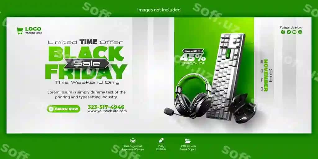 Psd Qora Juma Super sotuv Facebook cover shabloni | Psd black friday super sale facebook cover template