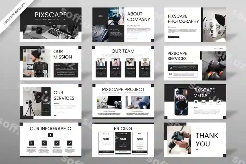 Pixscape fotografiya taqdimot dizayni shabloni | Pixscape photography presentation design template