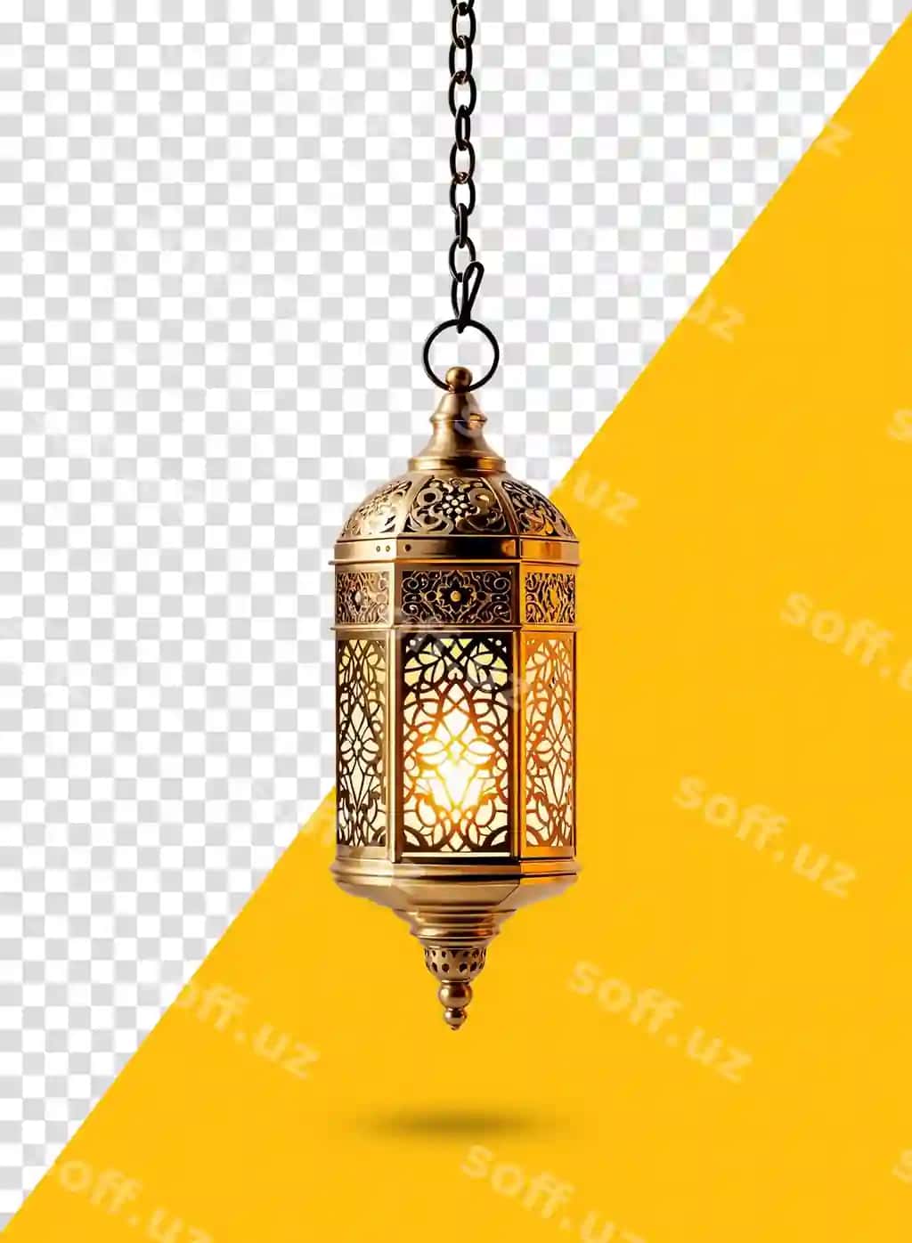 Anʼbanaviy Ramazon jigarrang chiroq shaffof yorqin yorugʻlik bilan | Traditional ramadan brown lantern with glowing light transparent