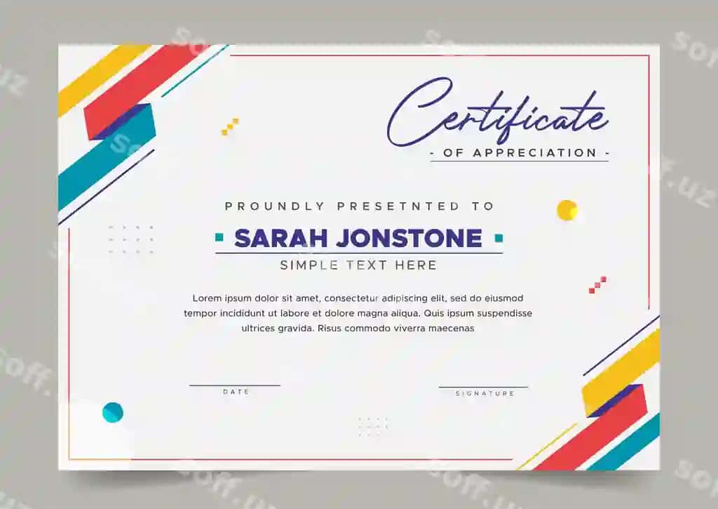 Oddiy zamonaviy sertifikat dizayn shabloni | Simple modern certificate design template