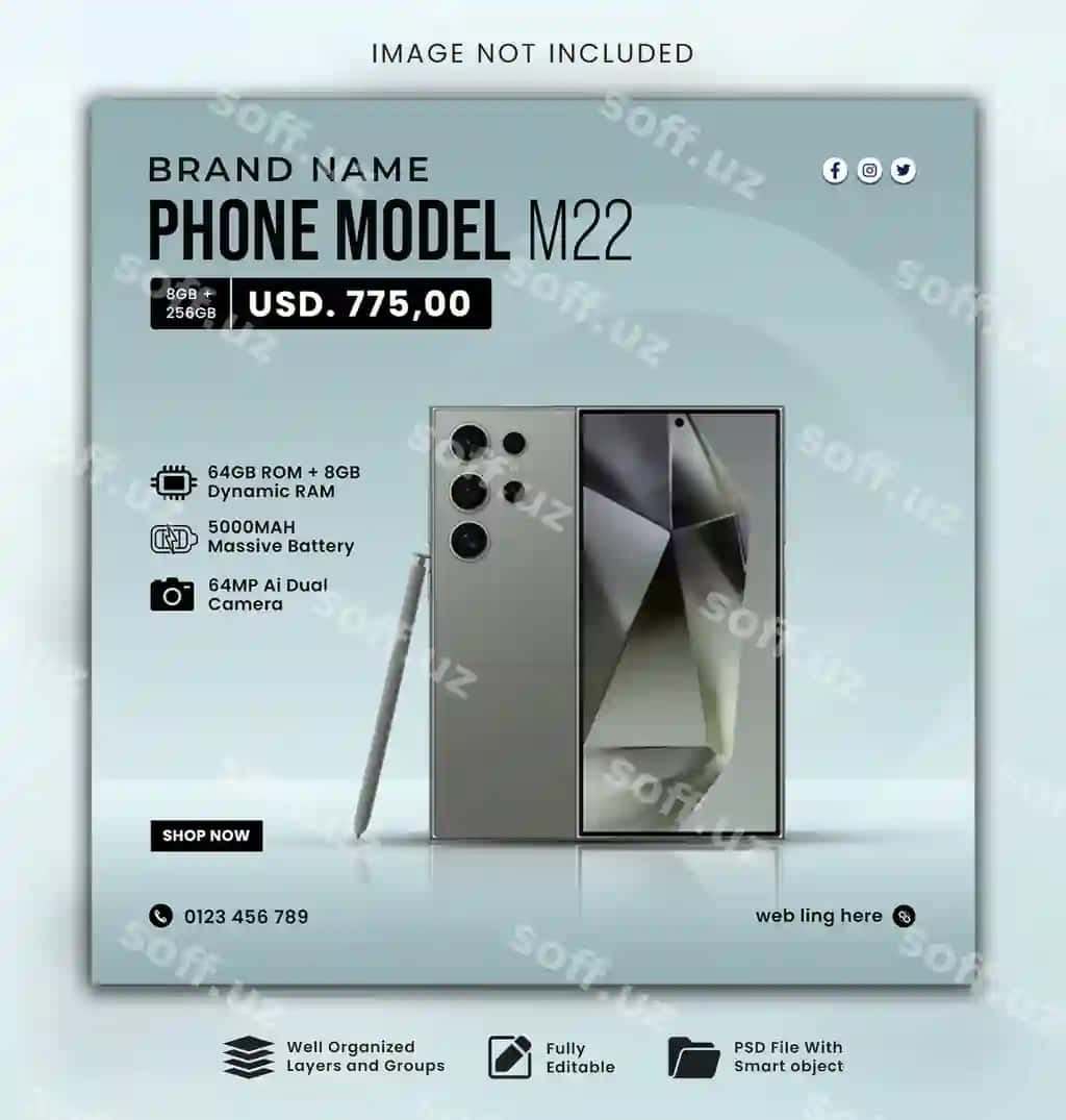 Akıllı telefon sotuvi uchun ijtimoiy tarmoqlar post banneri şablon dizayni | Smart phone sale social media poct banner template design