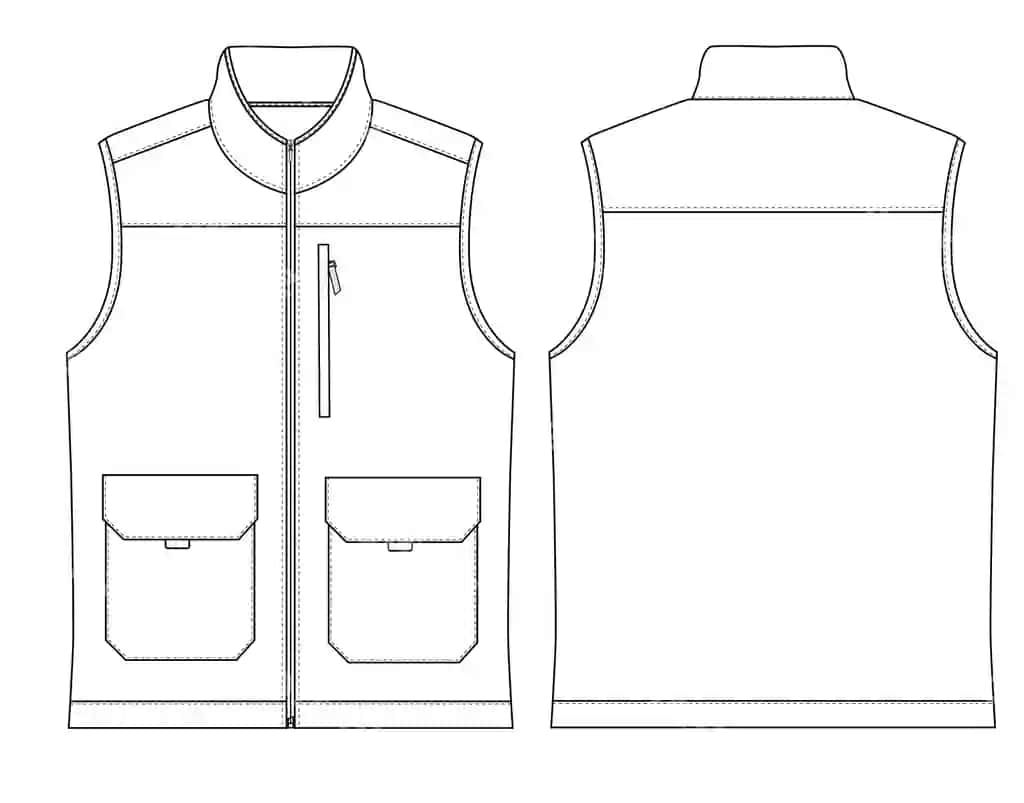 Zamonaviy jaket vektor illustratsiyasi jip bilan old va orqa ko'rinish | Modern vest jacket vector illustration with zipper front back view