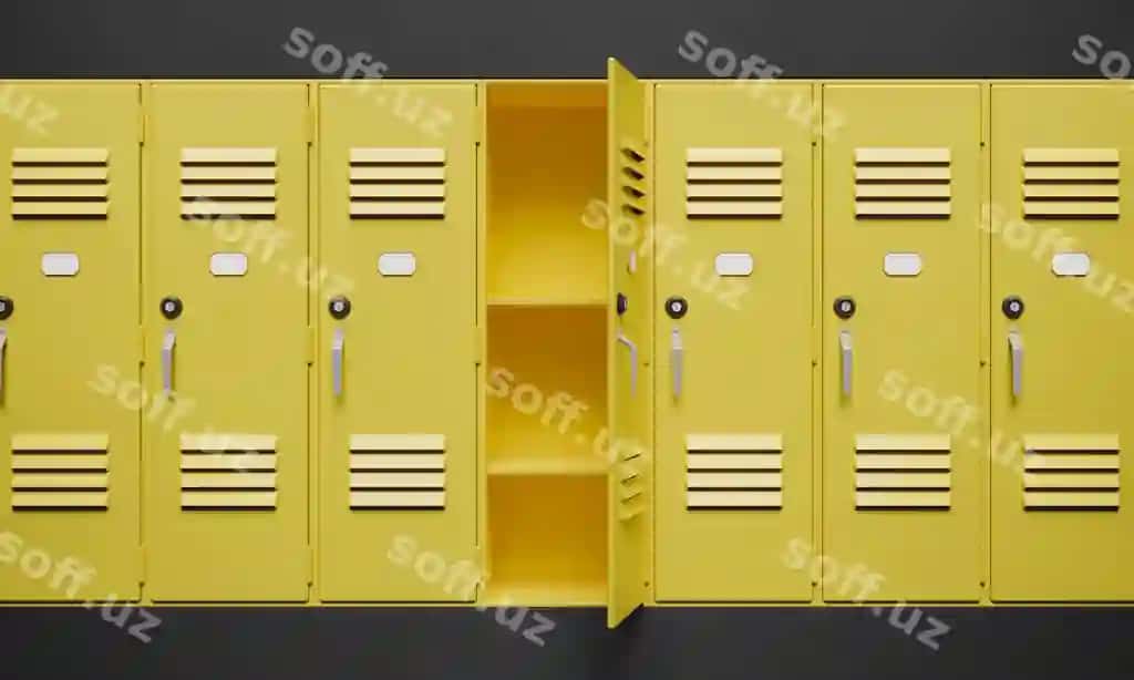 Sariq shkaflar ulardan biri ochilgan | Yellow lockers with one them open