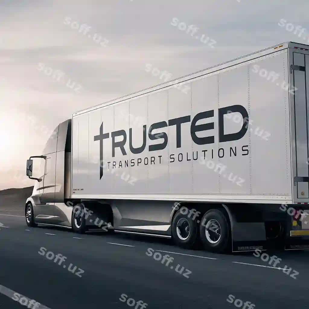 Bepul foto zamonaviy yuk avtomobili oq treylor yozilgan ishonchlilik transport yechimlari | Free photo modern truck with white trailer that says trusted transport solutions
