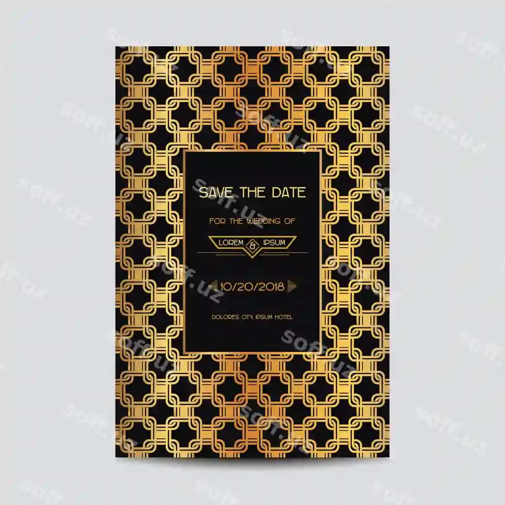 Eslatma tur taklifnoma chiptasi Art-deko vintage uslubi | Save date wedding invitation card art deco vintage style