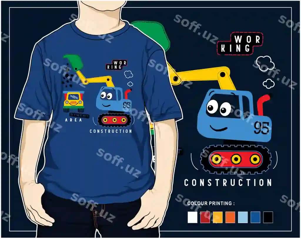 Multfil'm qazuvchi ishchi vektor grafika futbolka illustratsiya dizayni | Cartoon digger worker vector graphic t shirt illustration design