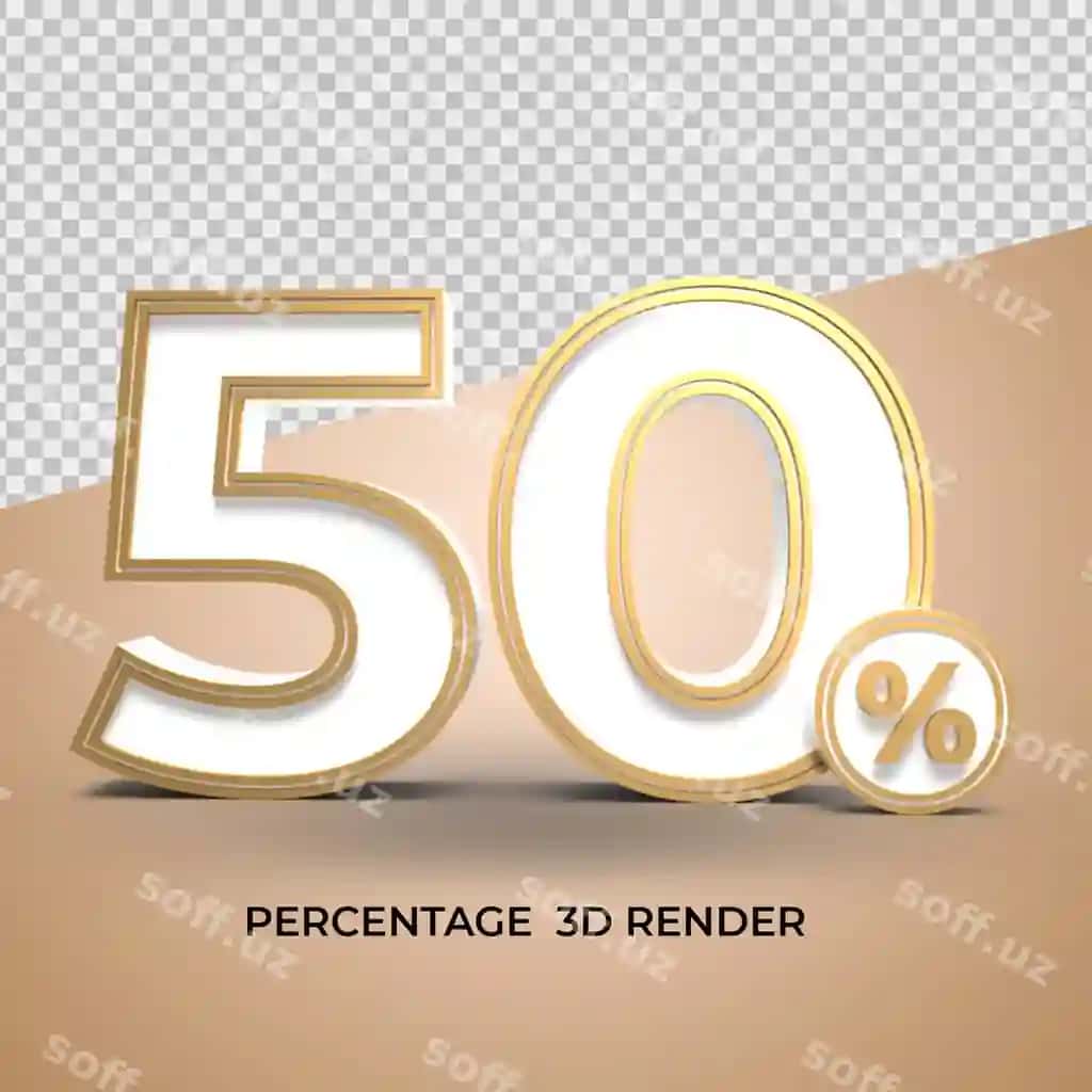 3d render raqam 50 foizlik oltin-qora chegirma sotuvi | 3d render number 50 percentage white gold discount sale