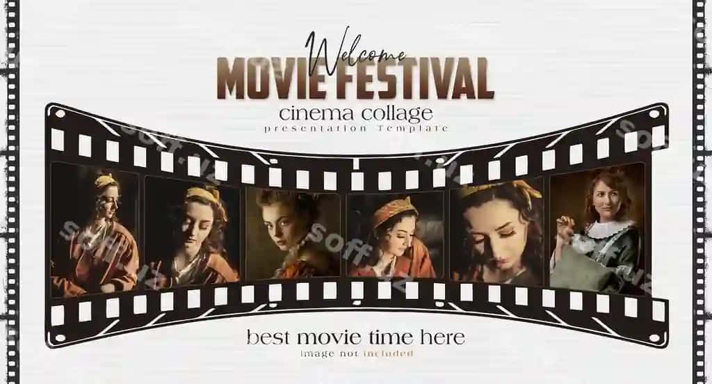 Kino festivali prezentatsiya shabloni kino kollejasi bilan | Movie festival presentation template with cinema collage
