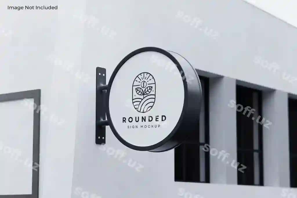 Doira devorga qoʻyilgan belgi namunalari | Round wall mounted sign mockups