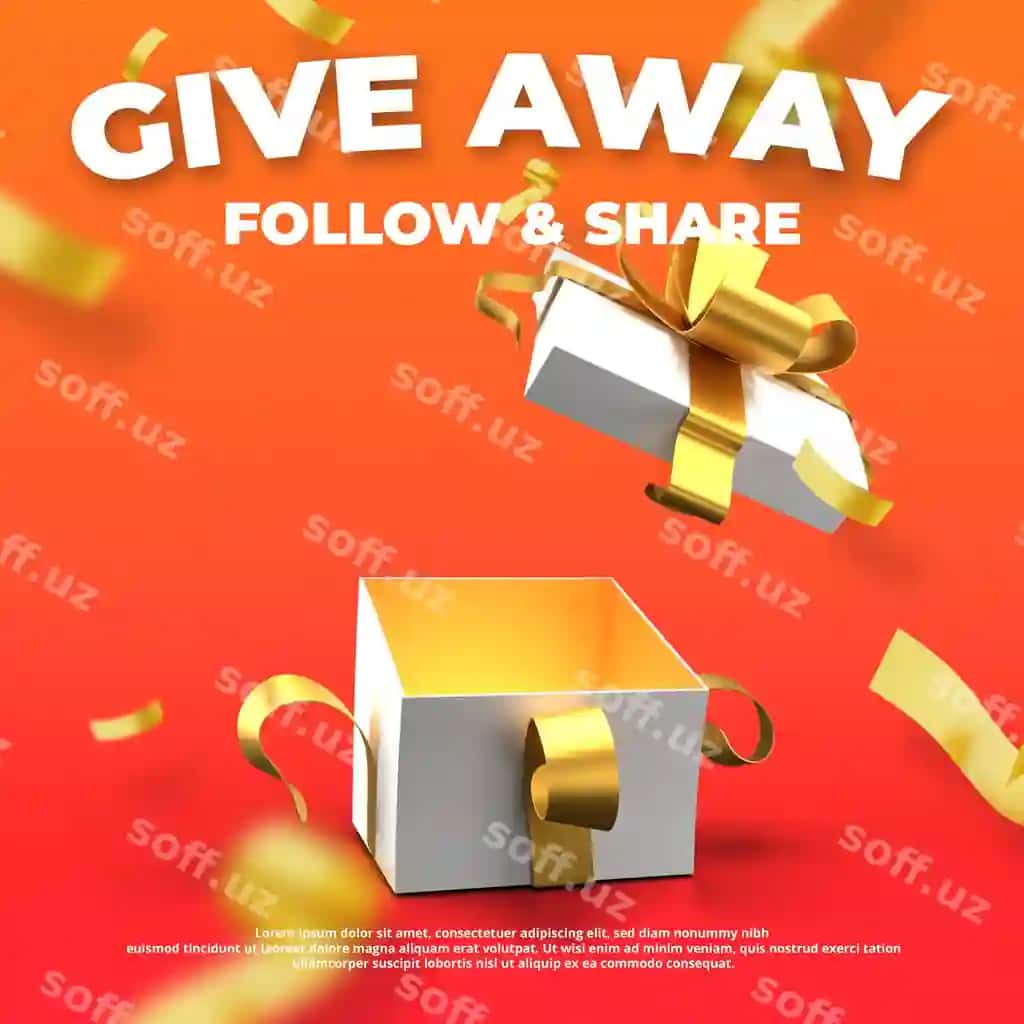 Sovg'a berish musobakati uchun ijtimoiy tarmoqlarda reklama posti shabloni | Give away contest social media promotion post template