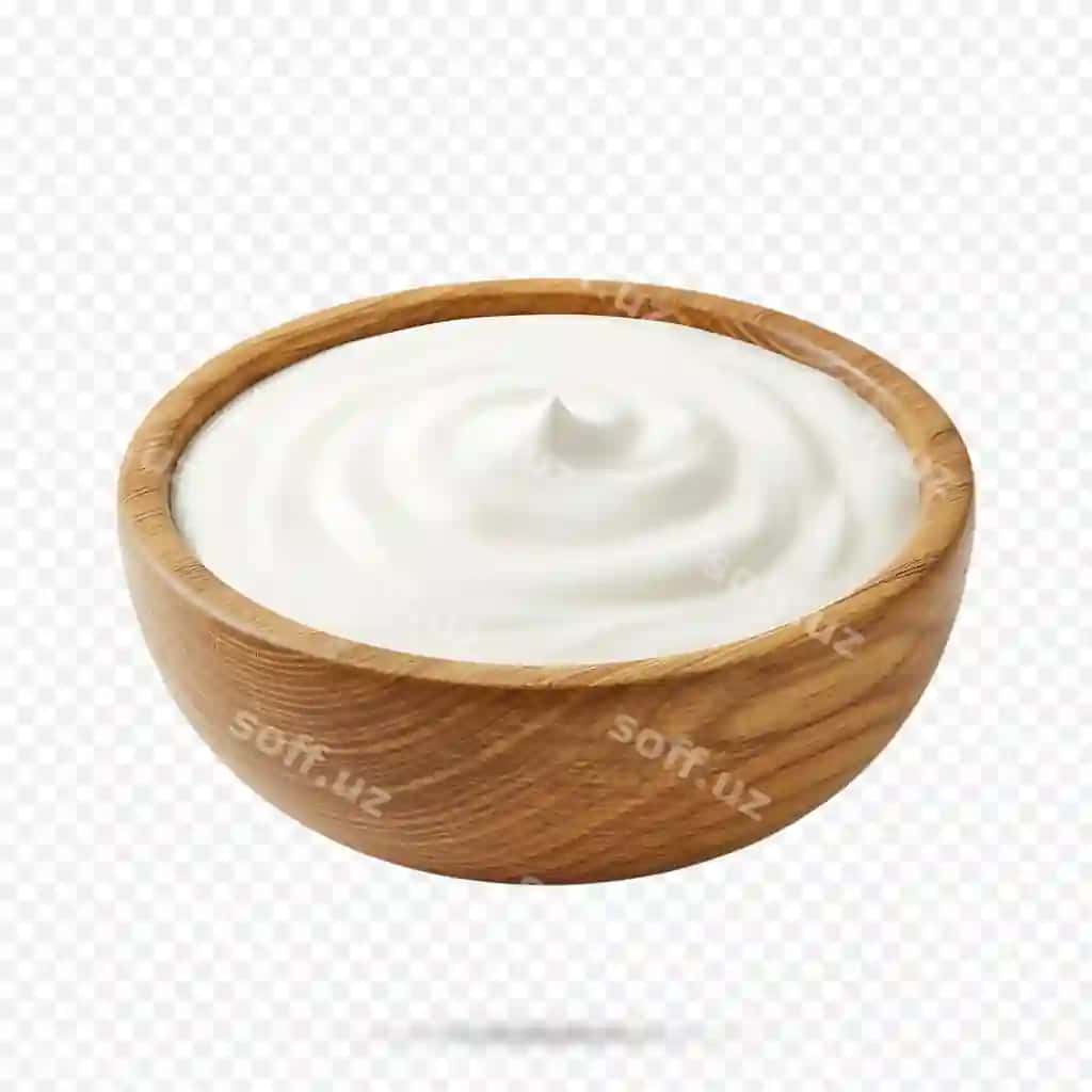 Kremli oq yoqut pahlali krem dehqoncha yong'oq qovur | Creamy white yogurt sour cream rustic wooden bowl