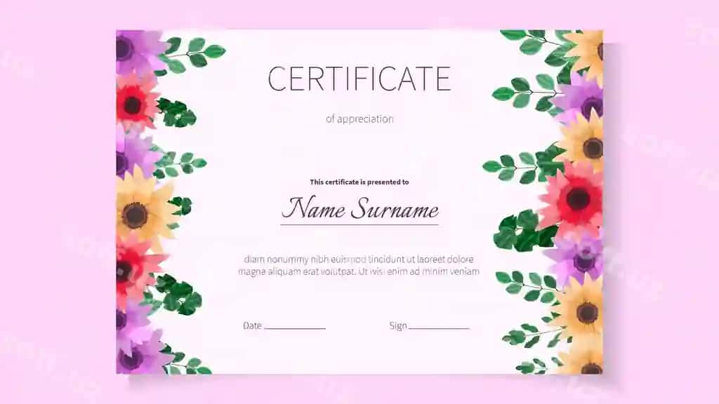 Gul gulli sertifikat shabloni muvaffaqiyatlar bitirish diplomasi | Flower floral certificate template achievements graduation diploma