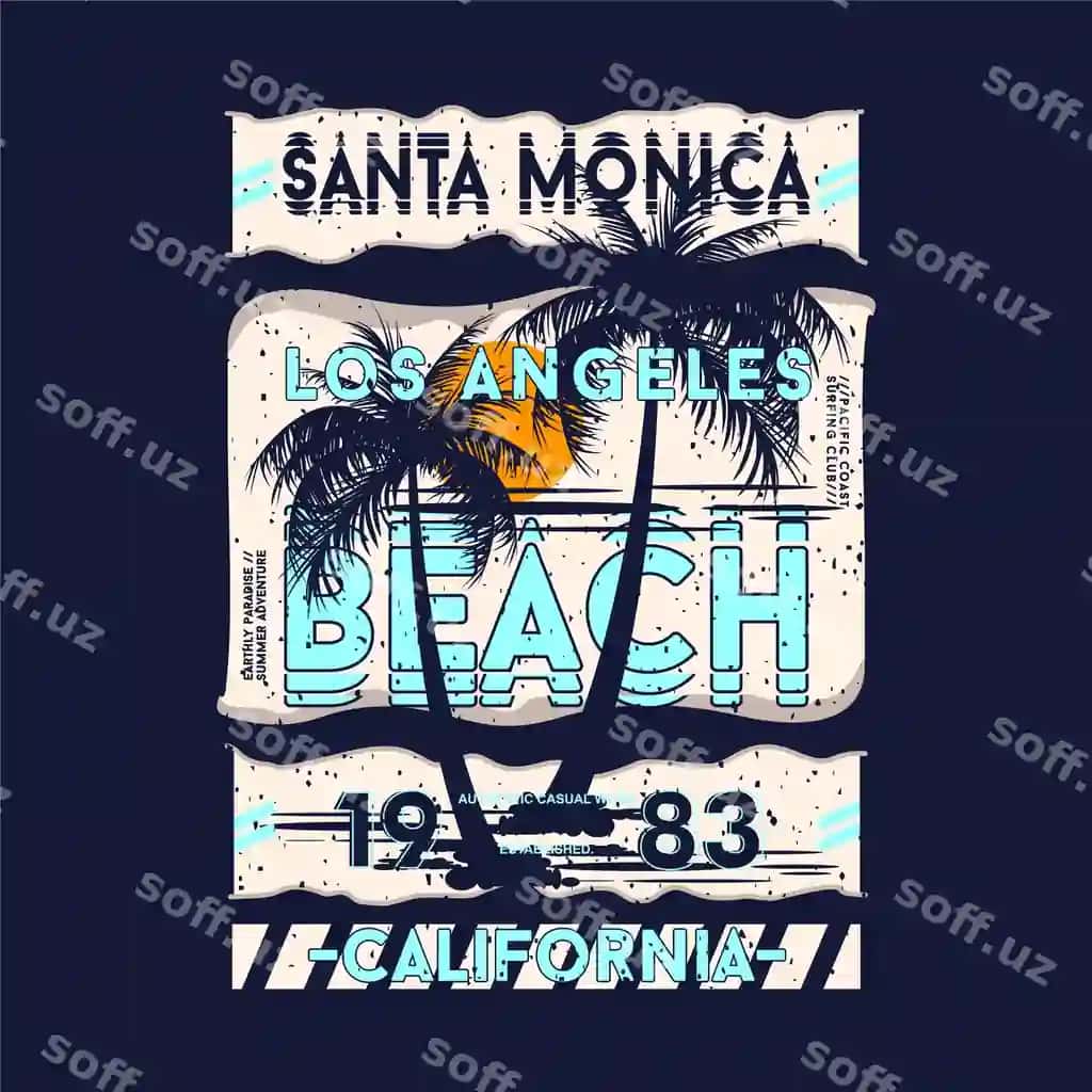 Santa Monica Los Angeles pocht harflari pocht mavzusi grafik futbolka | Santa monica los angeles beach lettering beach theme graphic t shirt