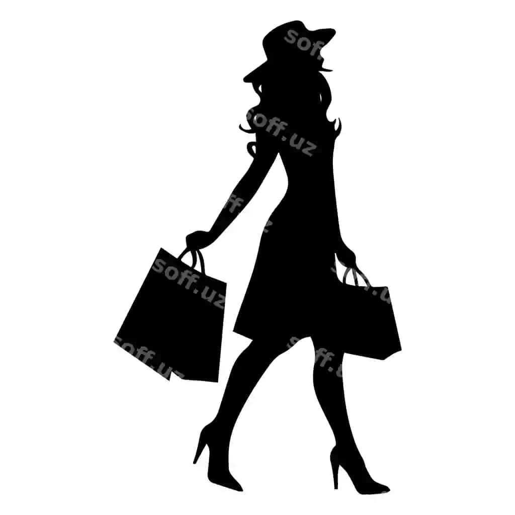 Xarid qiluvchi qiz vektor silueti | Shopping girl vector silhouette