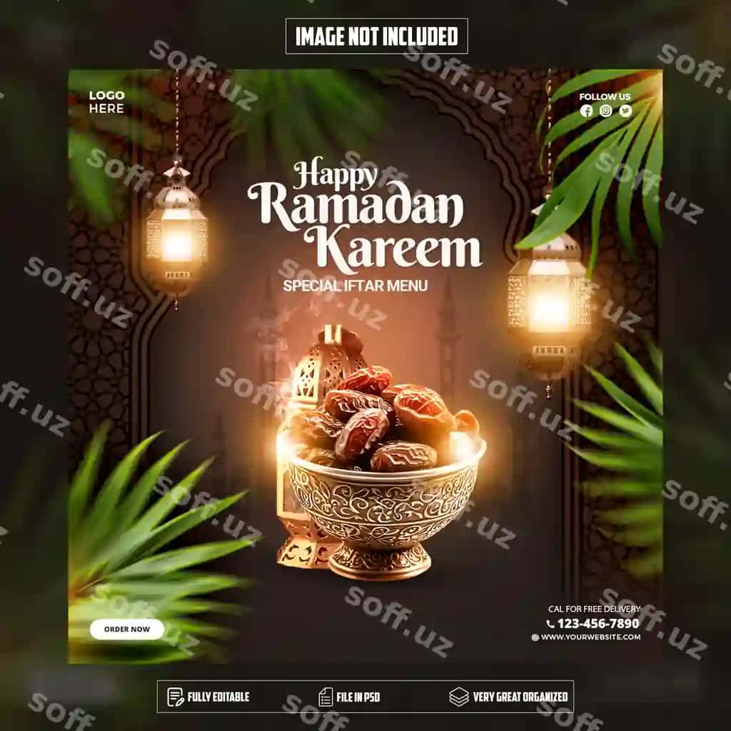 Ramazon kareem maxsus ovqatlar menyusi flyeri | Ramadan kareem special food menu flyer