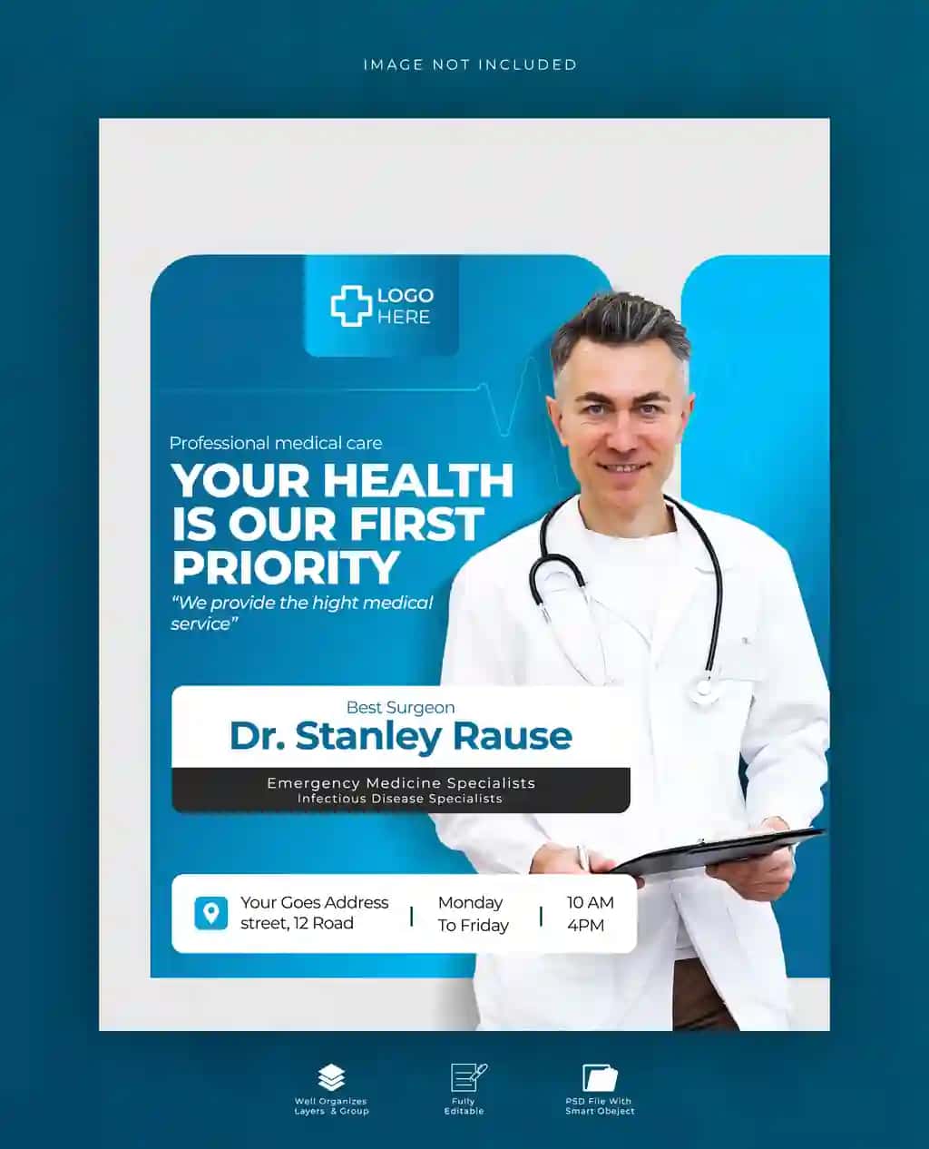 Tibbiy salomatlik plakati varaqasi dizayn shabloni | Medical health posteror flyer design template