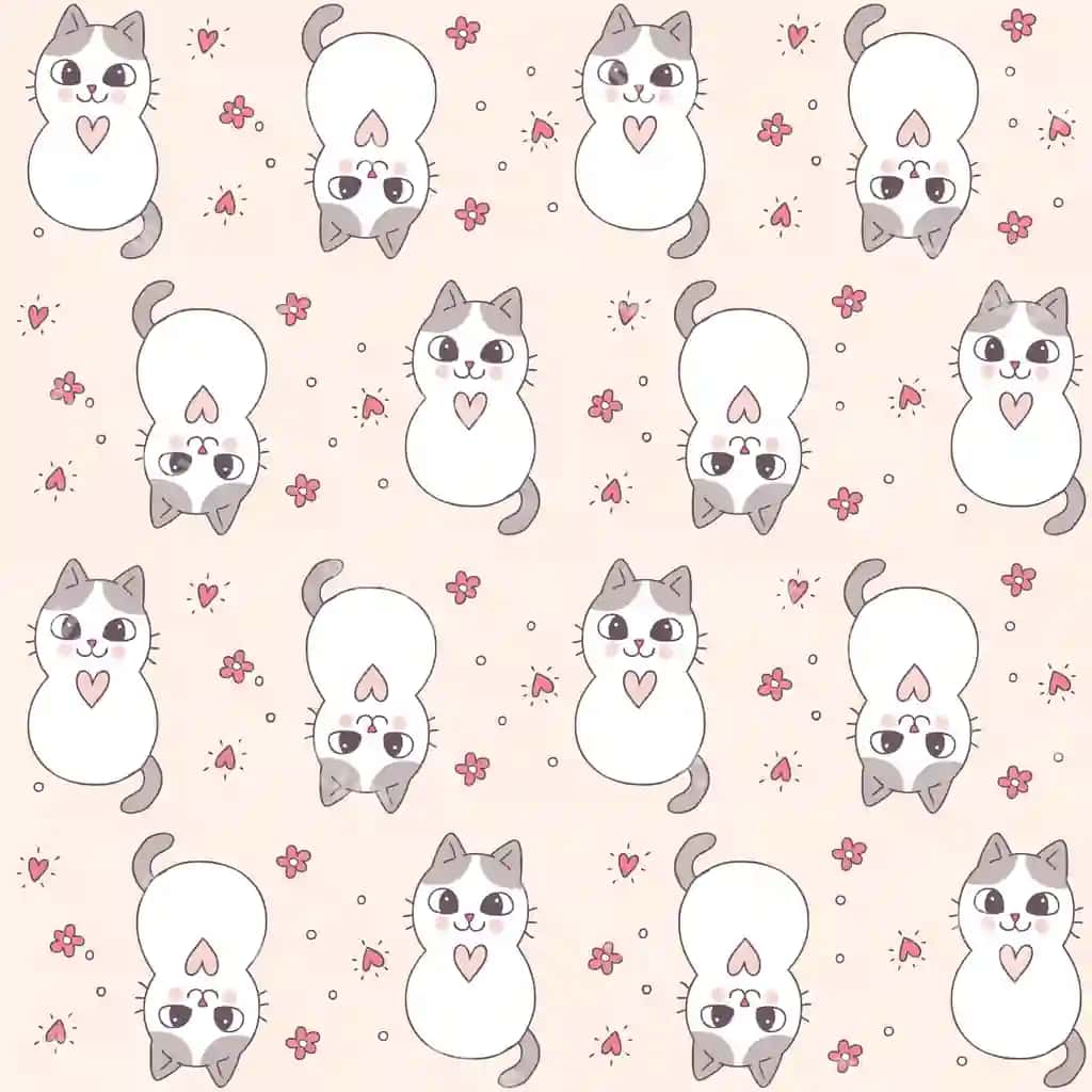 Multfil'm chiroyli Valyentyn kuni mushuk yuragi bo'shliqsiz naqsh | Cartoon cute valentines day cat heart seamless pattern