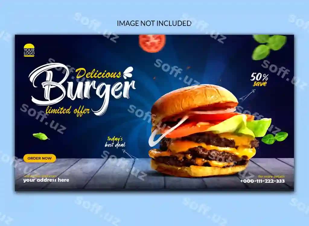 Burger ovqat menyusi ijtimoiy tarmoqlar veb baner shabloni | Burger food menu social media web banner template