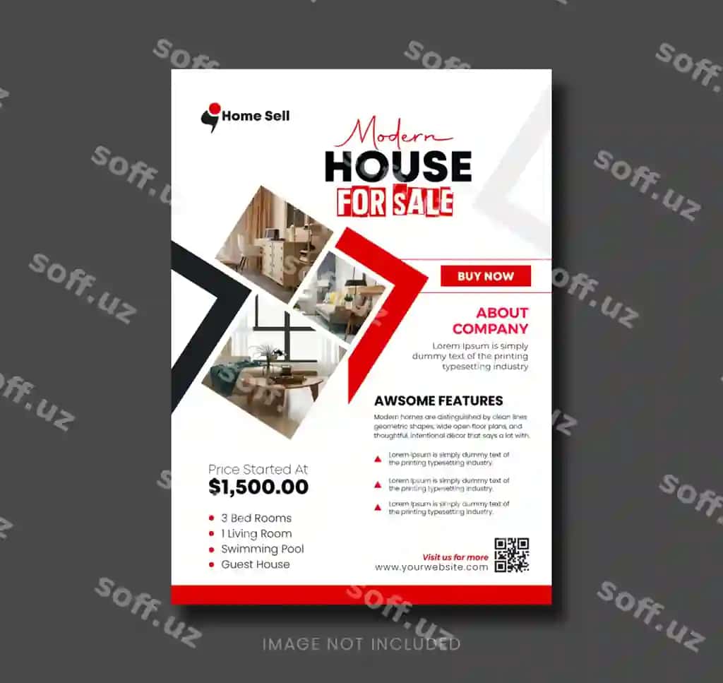 Premium vektor zamonaviy uy sotuvi uy joyi reklama looxasi dizayn shabloni | Premium vector modern home sale real estate flyer design template