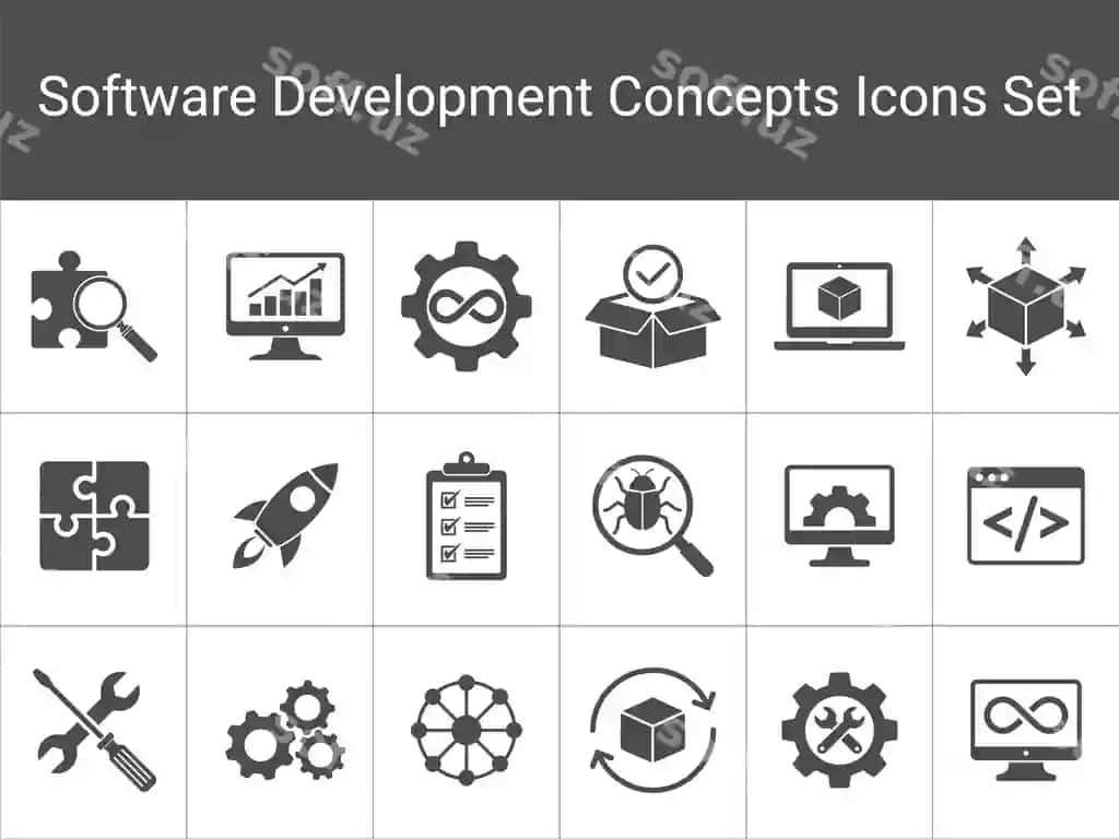 Dasturiy jihoz rivojlanish ikonkalari to'plami o'z ichiga jarayonni xatolarini topishni oladi. | Collection software development icons includes process debugging
