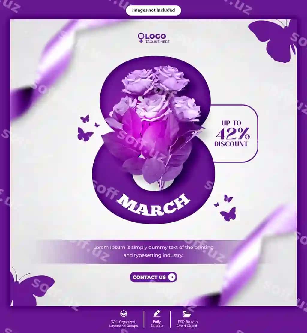 Psd baner ijtimoiy media Baxtli ayollar kuni shablon 8-mart | Psd banner social media happy womens day template march 8