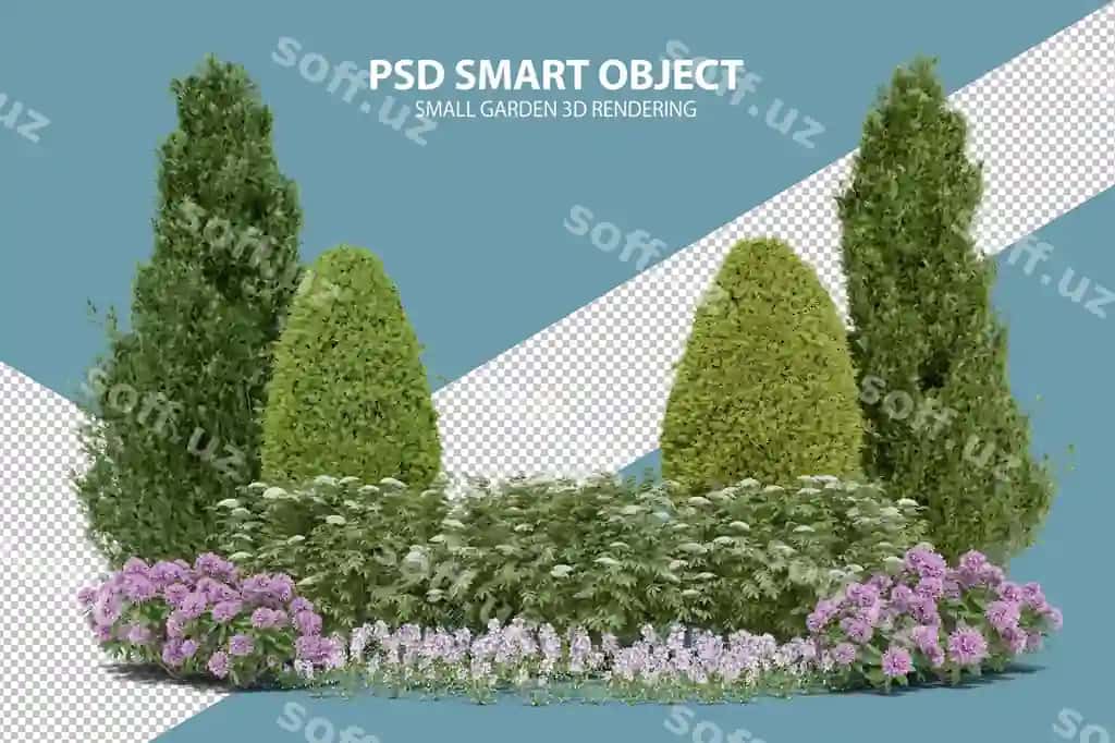 Realistik kichik bog' 3D render ajralangan ob'ektlar | Realistic small garden 3d rendering isolated objects