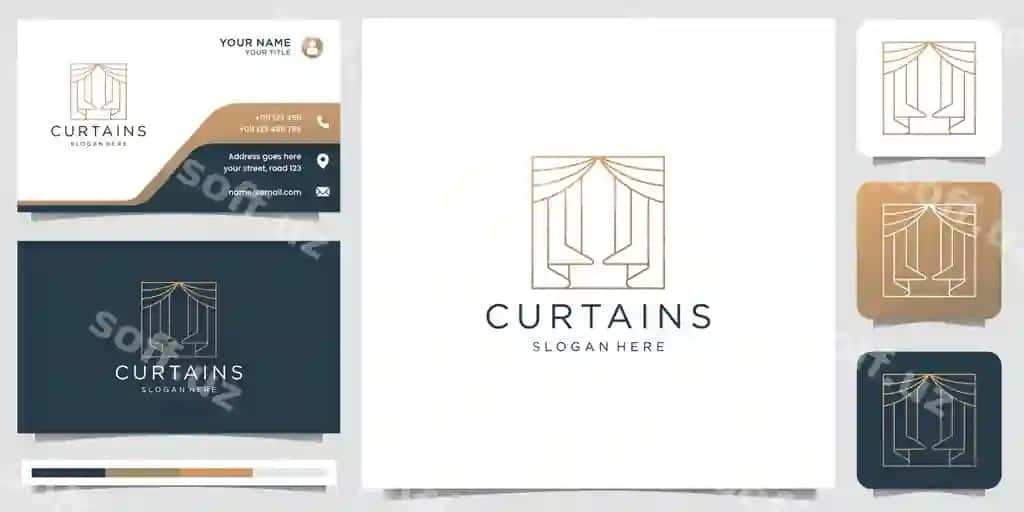 Minimalist devorlar logotipi dizayni konsepsiyasi biznes kartochkasi shabloni | Minimalist curtains logo design concept with business card template