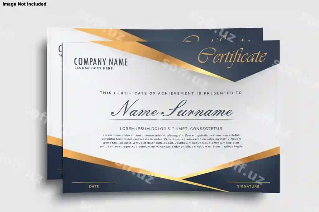 Guvohnoma dizayn namunasi | Certificate design mockup