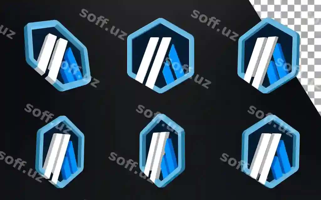 Arbitrum Arb ijodiy logotip to'plami 3D render illustratsiyasi qora coin | Arbitrum arb creative logo set 3d render illustration dark coin