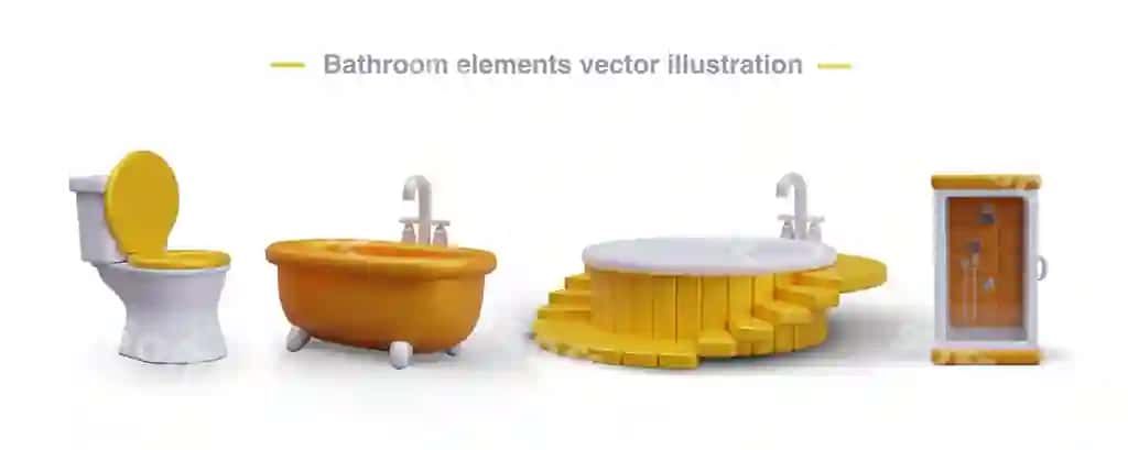 Uch o'lchovli elementlar ichki hashamatli hammom tualet vanna aylanma vanna | 3d elements interior luxurious bathroom toilet bathtub round bath