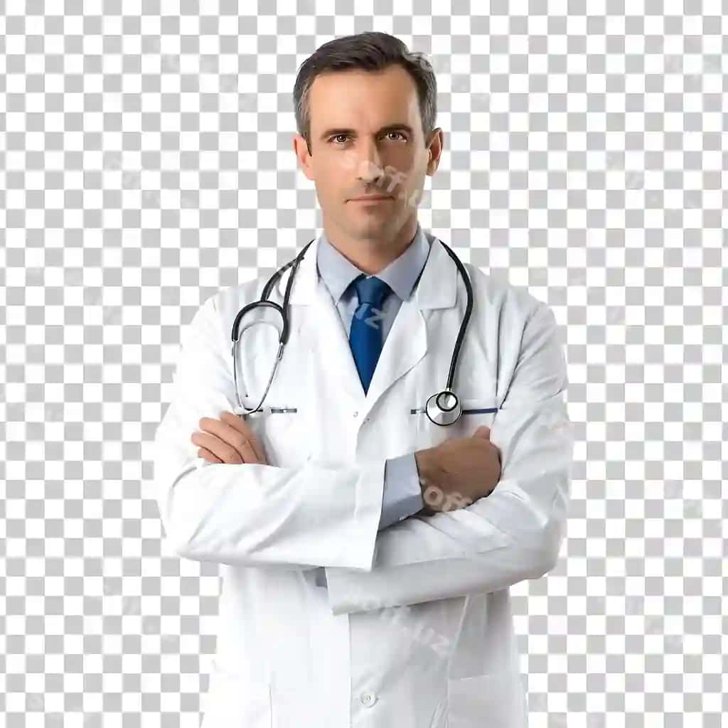 Chiroyli doktor portreti ajraltirilgan shaffof fonda | Handsome doctor portrait isolated transparent background