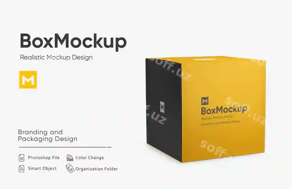 Qog'oz quticha namunasi yarımi tomon ko'rinish | Paper box mockup half side view