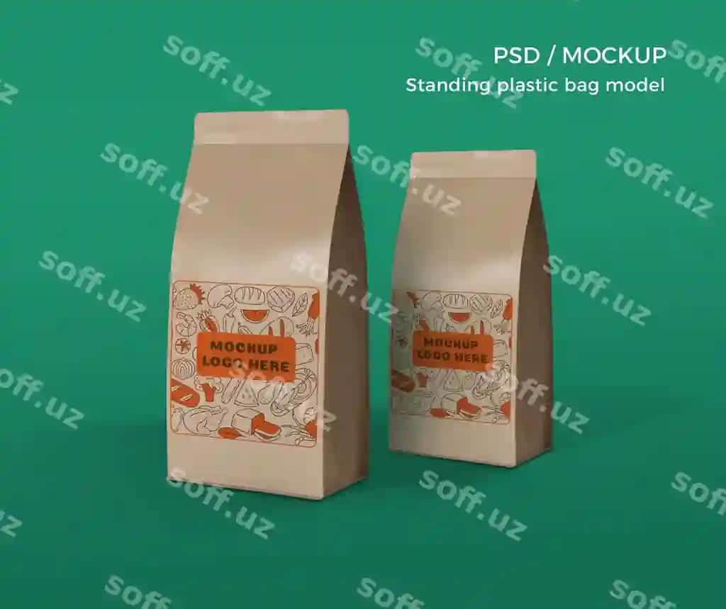 Tik plastik po'cha model namunasi | Standing plastic bag model mockup