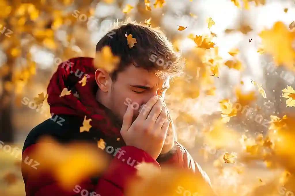 Er o'zining yuzini burun bilan burun o'rtayotgani. | Man is covering his face with his nose his nose