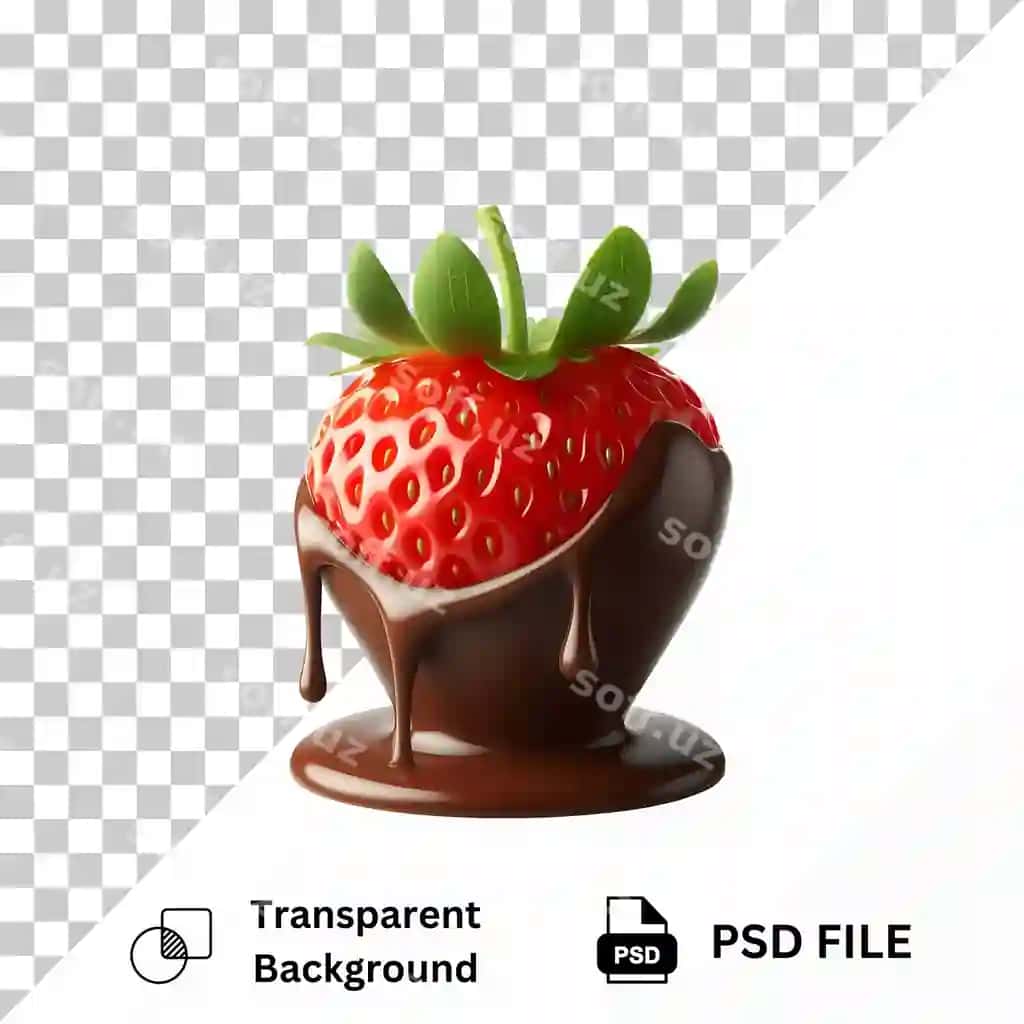 Bodom tushirilgan shokolad ajraltirilgan shaffof orqa fonda | Strawberry dipped chocolate isolated transparent background