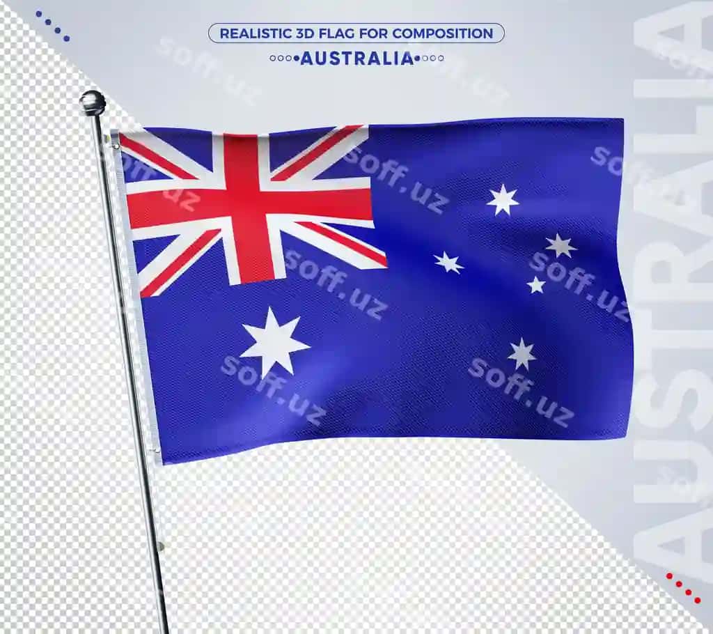 Australia realistik 3D teksturli bayroq rendering | Australia realistic 3d textured flag rendering