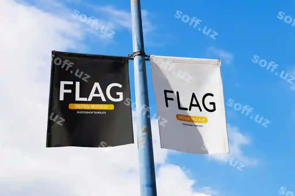 Bayroq namunasi osmon ko'rinishi bilan tahrirlanga PSD shablon | Flag mockup with sky view editable psd template