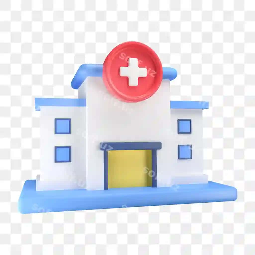 3d kasalxona binosi psd shaffof orqa fon premium psd | 3d hospital building psd transparent background premium psd