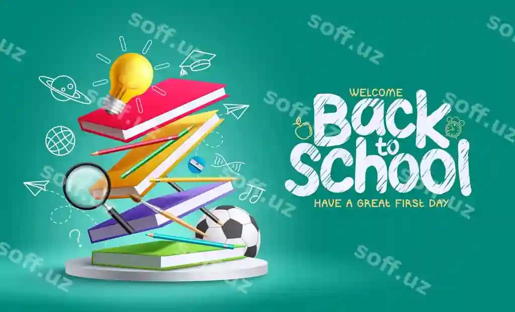 Maktabga qaytish matn podium vektor shablon maktabga qaytganingiz bilan tabriklaymiz | Back school text podium vector template welcome back school greeting