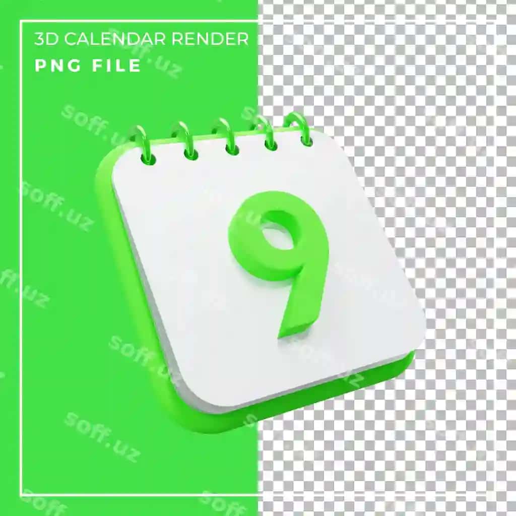 3D render to'qqiz kunlik takvim | 3d render calendar 9 day